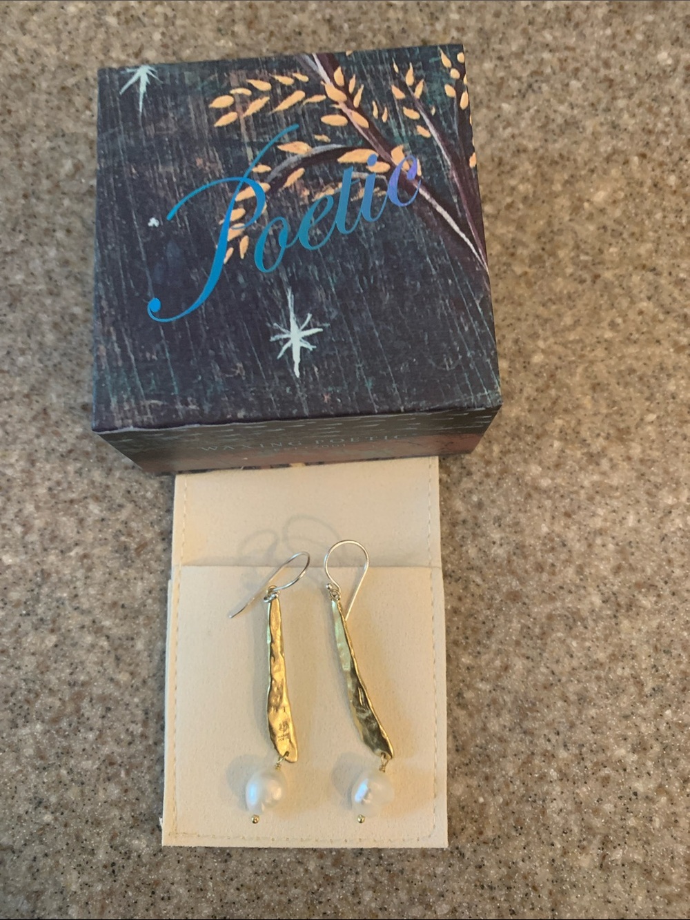 Gold Drop Earrings with Pearl Accent